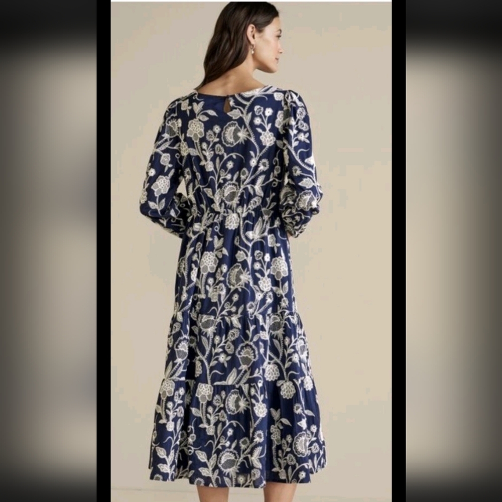 Soft Surroundings Tilda Whimsy Floral Navy Embroidered Boho Tiered Midi Sz M - Picture 3 of 11